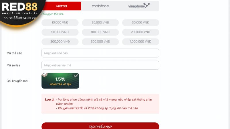 Red88 hiện đang cung cấp nhiều phương thức nạp tiền phổ biến 